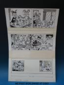 Harold Hare two black & white original art pages both signed by artist Hugh McNeil