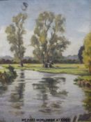 F Veal oil on board, label verso 'Reflections on the Test 83 St James Rd Southampton £2-10-0',