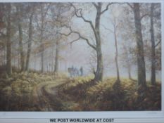 Neil Spilman signed limited edition print (187/500) of horse riders in autumn woodland (41 x 60cm)