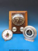 A wall clock with barometer (marked Diehl to face) with a mantel clock and boudoir clock