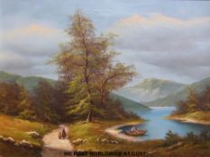 Three oils on canvas including horses logging (47 x 97cm)