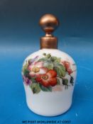 Opaque white glass Staffordshire scent bottle with hand painted decoration C1800
