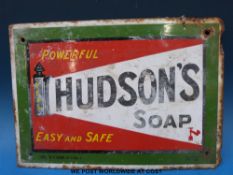 A small Hudson's Soap enamel advertising sign (18 x 25cm)