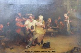 A 19thC oil on canvas 'The Village Holiday' after the original by Sir David Wilkie,
