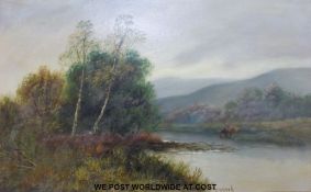 T Wood pair of oils on board cattle watering (37 x 62cm)