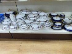 A part Staffordshire 'Booths' blue and white dinner service including tureens,