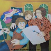 Signed Beryl Cook print 'The Art Class' with gallery stamp (approximately 44 cm square)