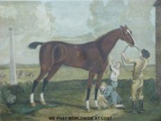 A coloured engraving of horse racing interest 