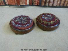 Two Victorian beadwork footstools and a side table.