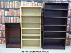 A slim modern bookcase (H167cm) and two others.