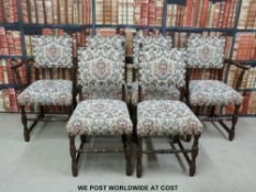 A set of six (4 + 2) upholstered oak dining chairs