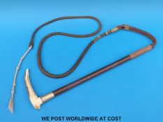 A Swaine leather riding crop with whip attachment