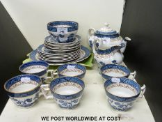 A Booths Real Old Willow tea set with extra sugar basin,