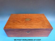 A 19thC mahogany writing slope engraved name to top ' Wm Morris' with drawer to base (width 43cm)