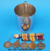 A set of four WWI medals comprising Aug-Nov 1914 star and George V Long Service Medal stamped 81096