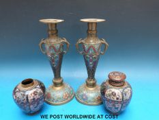 A pair of Chinese cloisonné candlesticks (25.