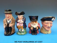 A collection of Toby jugs to include large Royal Doulton Churchill, Monty & Chelsea Pensioner.