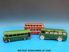 Two Tri-ang Minic clockwork tin-plate buses, one a London Transport double decker,