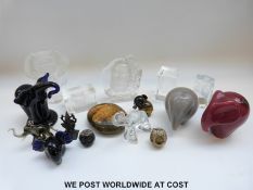 Fourtenn glass elephants and owls by Wedgwood, Isle of Wight, Langham,