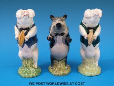 Three Beswick Pig Promenade characters, 'John the Conductor' (PP1), 'George',