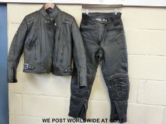 An Ashman cowhide black leather motorcycle suit,