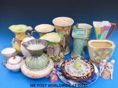 A selection of 1920's and Art Deco style jugs and vases including examples by Wade, James Kent,