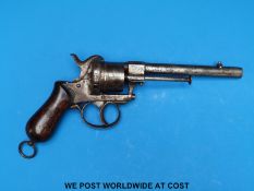 A 9mm pinfire six shot hammer action percussion service revolver c1860,