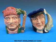 Two large Royal Doulton character jugs Captain Ahab D6500 (18cm tall) and Lumberjack (18cm tall)