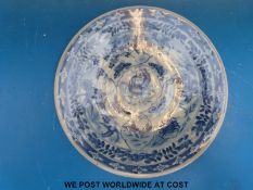 A 19th/20thC Chinese blue and white charger depicting birds, flowers,