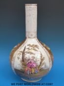 Dresden bottle vase decorated with floral sprays on gilt ground and scenes of continental couples