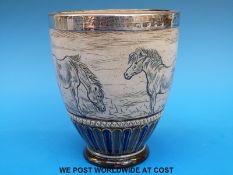 A Hannah Barlow for Royal Doulton pedestal vase with hallmarked silver mount,