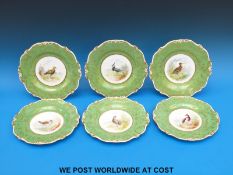 A set of six late 19th/20thC Minton hand decorated ornithological cabinet plates retailed by