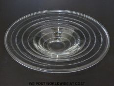 A James Powell for Whitefriars clear glass pedestal dish with applied spiralling decoration (35cm