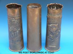 Two WWI trench art shell case vases marked Ypres,