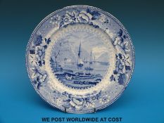 A 19thC Pountney & Allies blue and white transfer printed plate in the St Vincent's Rocks pattern