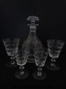 A suite of Irene Stevens for Webb Corbett glasses all with cut rims and roundels and knopped stems