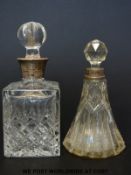 Two silver mounted cut glass scent bottles (15cm and 14cm tall)