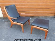 A retro mahogany/teak 1960's armchair and footstool