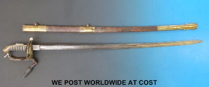 An 1822 pattern British Infantry Officer's sword by Starkey in leather and brass scabbard