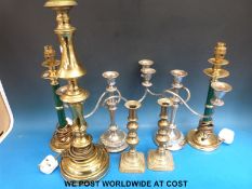 A collection of lamps and a candelabra etc