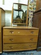 An Ercol light elm dressing table and chair (W91 x D48 x H132cm)