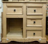 A pine chest of drawers / dressing table with four drawers and shelves lower left (W92 x D45 x