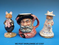 Two Royal Doulton Bramley Hedge figures and a Falstaff character jug
