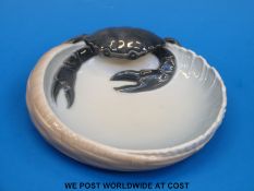 A Copenhagen dish in the form of a basket with a crab to the side marked Denmark 3131 and impressed