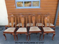 Nine oak dining chairs with shell motif to top
