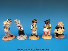 Five Beswick Cat Band figures in original boxes