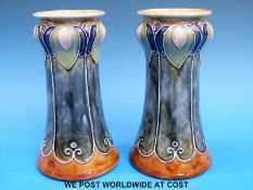 A pair of Royal Doulton Lambeth Art Nouveau style vases (17cm tall)