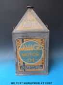 A Gamages motor oil 5 gallon can with 'Grade Austin' to top, the sides depicting a racing car,