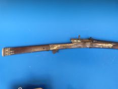Ottoman matchlock musket with brass plating and banding, floral riveting,