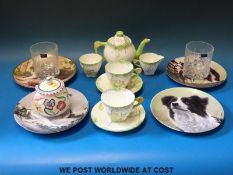 An Art Deco 'Tea for Two' set with leaf handles, Poole preserve pot,